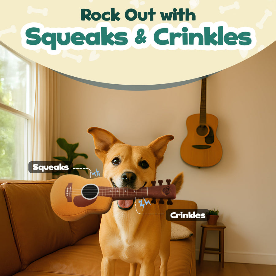 [New] PUPROAR Guitar Squeaky Plush Dog Toy
